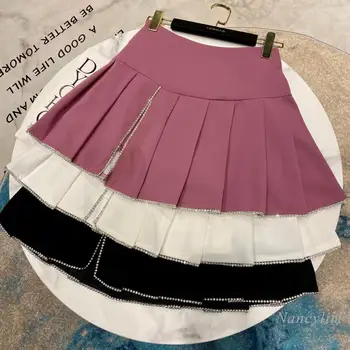 Mini-suknje sa štrasom na rubu Za žene 2021 Proljeće i ljeto Novi dizajn sa postavom protiv utjecaja Плиссированная suknja za djevojčice