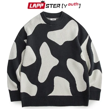 LAPPSTER-Omladinski gospodo Vintage plave Veste 2021 Muška ulica odjeća Harajuku Prevelike pulover Muška Korejski Moda Hip-hop Džemper