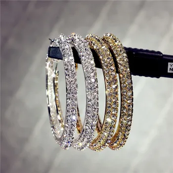 Moda Gold/Silver Boja Full vještački dijamant Naušnica Prstena Za žene 2 Sloja Crystal Veliki Okrugli Krug Naušnice Večernje Uređenje