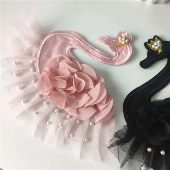 Pink Black Swan Perle Šifon 3D Cvijet Krpa Torba Odjeća Dječja Haljina Oblog Haljina DIY Pribor