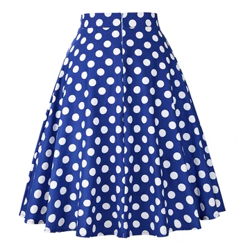 Klasicni 50-ih i 60-ih godina Vintage suknja grašak 2021 g. Nove ljetne ljuljačka Pamuk Plava s bijelim točkama Ženska suknja