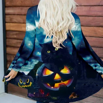 Ženski Kardigan na Halloween, Funky jakna s po cijeloj površini Тыквенного mačka, kaput s dugim rukavima, Ženska jesensko-zimska odjeća većih #D