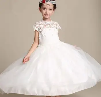 Djevojka Čipkan Duga haljina sa Slatkim Cvjetnim Za Djecu 3-12 godina Djeca Princeza Vjenčanje Maturalnu Večer Bijelu haljinu kratkih rukava i veliki luk