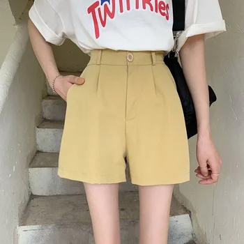 Ženske kratke hlače karamela boje u stilu Харадзюку, Moderan moda trapeznog oblika, studentski ljetni office ženske jednostavne slobodni s visokim strukom