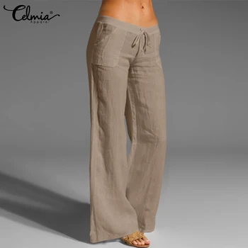 Celmia Ženske Berba, pamuk hlače 2021 Modni Široke hlače Ljetne Svakodnevne duge hlače su Čvrste hlače s elastičan struk Prevelike