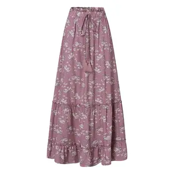 ZANZEA Ženska ljetna suknja trapeznog oblika Boem elastična struk s cvjetnim ispis Maxi Duge suknja Proljeće godišnjeg odmora college Faldas Saia Vestidos