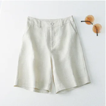 Ženska odjeća 2021 Pamuka i Lana, Kratke hlače Ljetne Nove Svakodnevne Široke hlače s visokim strukom, Univerzalni Ravne hlače s pet tačaka