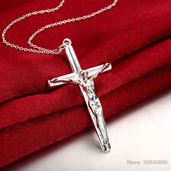 Privjesak s Križem Isusa od 925 sterling srebra 18-inčni lanac-zmija za žene, Svadbena proslava zaruka, Fin ukras