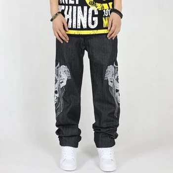 Muški hip-hop traperice za muškarce slobodan plus veliki veličina ulične odjeće široke traper hlače lubanju hip-hop duge hlače