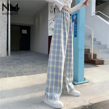 Нормов Харадзюку Provjeriti hlače Ženske Novi Prevelike Široke hlače Ženske u korejskom stilu s visokim strukom Uzročno-istražne hlače Plus Size Pokrivač