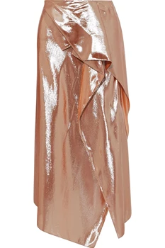 Glatka Satin Asimetrična suknja suknja s mirisom Midi Duga suknja Sjajna suknja s visokim strukom Suknja za коктейльной zurke munje Haljina trapeznog oblika