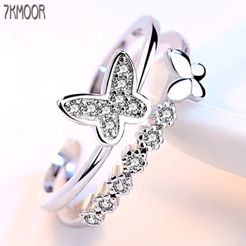 Elegantne otvoreni Prsten od srebra sa životinjama-leptire za žene žurka za djevojčice Prsten s kristalima CZ Nakit anillos mujer