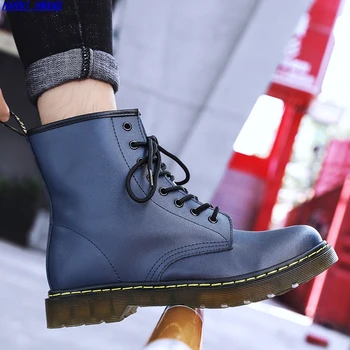Muške kožne cipele Martins s visokim krovom Trendy zimske tople zimske čizme Dr. Moto čizme Crne par Unisex Čizme
