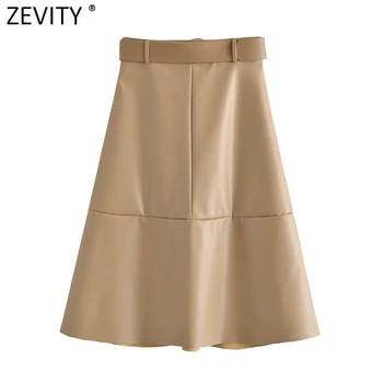 Zevity 2021 Ženska moda Umjetna koža Loptu haljina Suknja Faldas Mujer Dama Šik bočni pojas na munje Svakodnevne tanke haljine QUN913