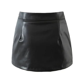 2022 Proljeće i Jesen Nove ženske Crnci mini-suknje od umjetne kože sa zaštitnim hlačama Moderan seksi kratke suknje s prorezom na bedrima